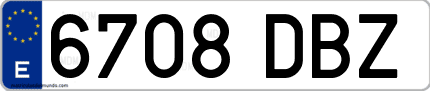Ejemplo de matrícula de coche ordinaria 6708 DBZ