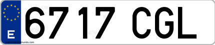 Ejemplo de matrícula de coche ordinaria 6717 CGL
