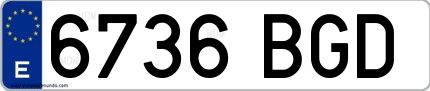 Ejemplo de matrícula española 6736 BGD