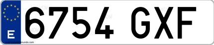 Ejemplo de matrícula española 6754 GXF