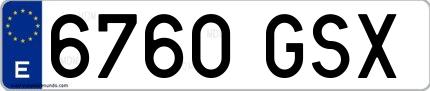 Ejemplo de matrícula española 6760 GSX