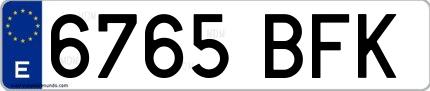 Ejemplo de matrícula española 6765 BFK