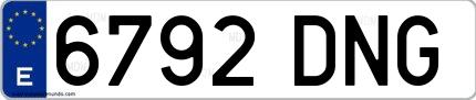 Ejemplo de matrícula de coche ordinaria 6792 DNG
