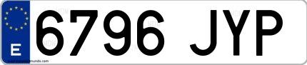 Ejemplo de matrícula de coche ordinaria 6796 JYP