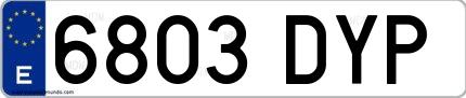 Ejemplo de matrícula española 6803 DYP
