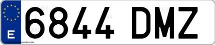 Ejemplo de matrícula española 6844 DMZ