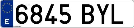 Ejemplo de matrícula española 6845 BYL