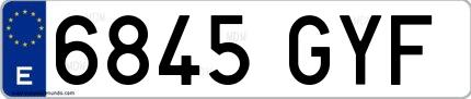 Ejemplo de matrícula de coche ordinaria 6845 GYF