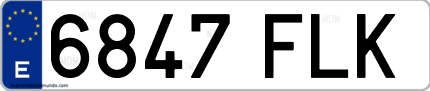 Ejemplo de matrícula de coche ordinaria 6847 FLK