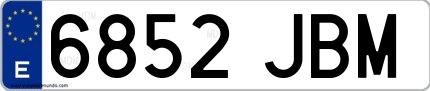 Ejemplo de matrícula española 6852 JBM