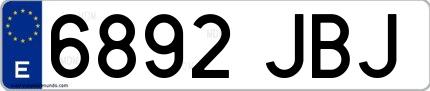 Ejemplo de matrícula española 6892 JBJ