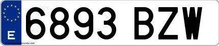 Ejemplo de matrícula española 6893 BZW