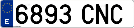 Ejemplo de matrícula de coche ordinaria 6893 CNC