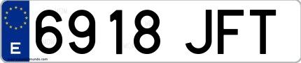 Ejemplo de matrícula española 6918 JFT