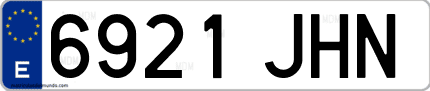 Ejemplo de matrícula de coche ordinaria 6921 JHN