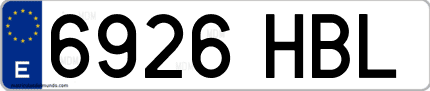 Ejemplo de matrícula de coche ordinaria 6926 HBL