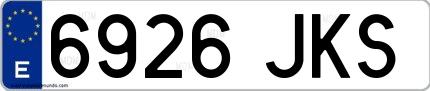 Ejemplo de matrícula de coche ordinaria 6926 JKS