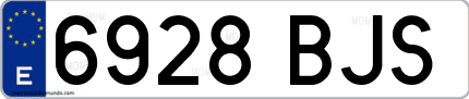 Ejemplo de matrícula de coche ordinaria 6928 BJS