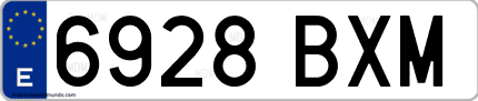 Ejemplo de matrícula de coche ordinaria 6928 BXM