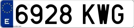 Ejemplo de matrícula española 6928 KWG