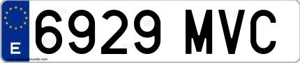 Ejemplo de matrícula española 6929 MVC