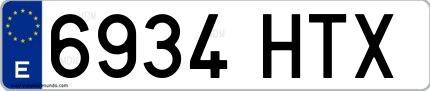 Ejemplo de matrícula de coche ordinaria 6934 HTX