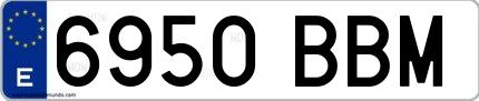 Ejemplo de matrícula española 6950 BBM