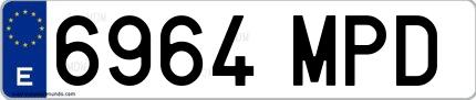 Ejemplo de matrícula española 6964 MPD