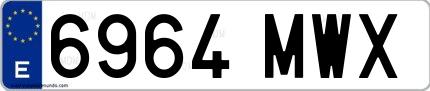 Ejemplo de matrícula española 6964 MWX