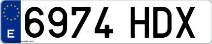 Ejemplo de matrícula española 6974 HDX