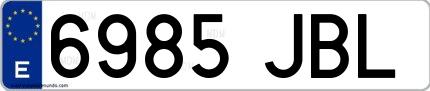 Ejemplo de matrícula española 6985 JBL
