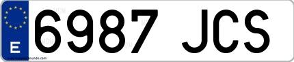 Ejemplo de matrícula de coche ordinaria 6987 JCS