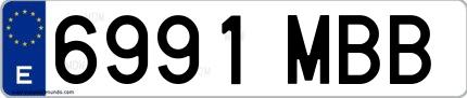 Ejemplo de matrícula española 6991 MBB