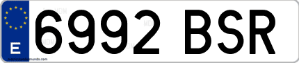 Ejemplo de matrícula de coche ordinaria 6992 BSR