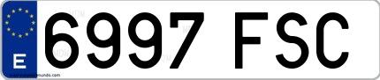 Ejemplo de matrícula española 6997 FSC