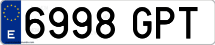 Ejemplo de matrícula de coche ordinaria 6998 GPT