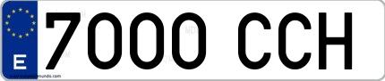 Ejemplo de matrícula de coche ordinaria 7000 CCH