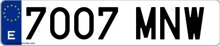 Ejemplo de matrícula española 7007 MNW
