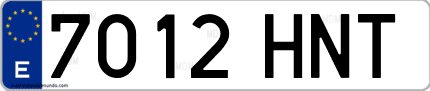 Ejemplo de matrícula de coche ordinaria 7012 HNT