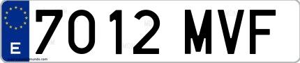 Ejemplo de matrícula española 7012 MVF