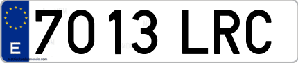 Ejemplo de matrícula de coche ordinaria 7013 LRC