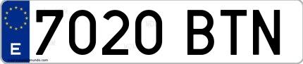 Ejemplo de matrícula española 7020 BTN
