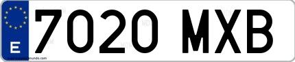 Ejemplo de matrícula española 7020 MXB