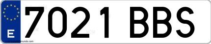 Ejemplo de matrícula española 7021 BBS