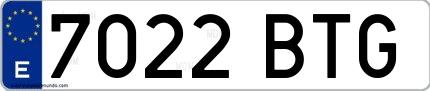 Ejemplo de matrícula española 7022 BTG