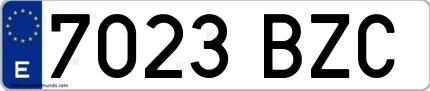 Ejemplo de matrícula española 7023 BZC