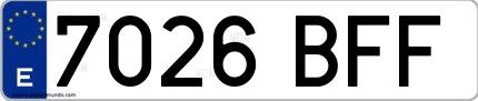 Ejemplo de matrícula española 7026 BFF