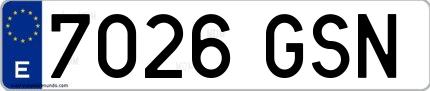 Ejemplo de matrícula española 7026 GSN