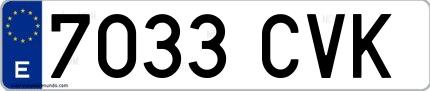 Ejemplo de matrícula española 7033 CVK