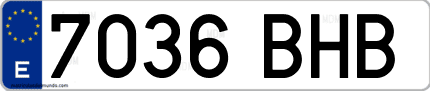 Ejemplo de matrícula de coche ordinaria 7036 BHB
